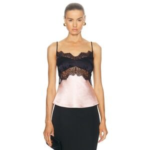 LPA Top Womens Extra Large Rosalie Black Pink Lace Satin Cami VNeck